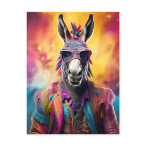 Donkey Pink Glasses, Rainbow Hair Postcard
