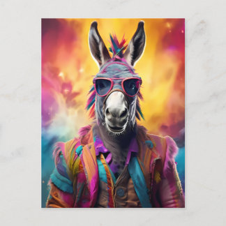 Donkey Pink Glasses, Rainbow Hair Postcard