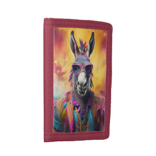 Donkey Pink Glasses, Rainbow Hair Trifold Wallet