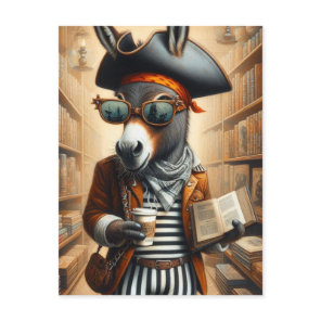 Donkey Pirate With Book and Coffee Postcard