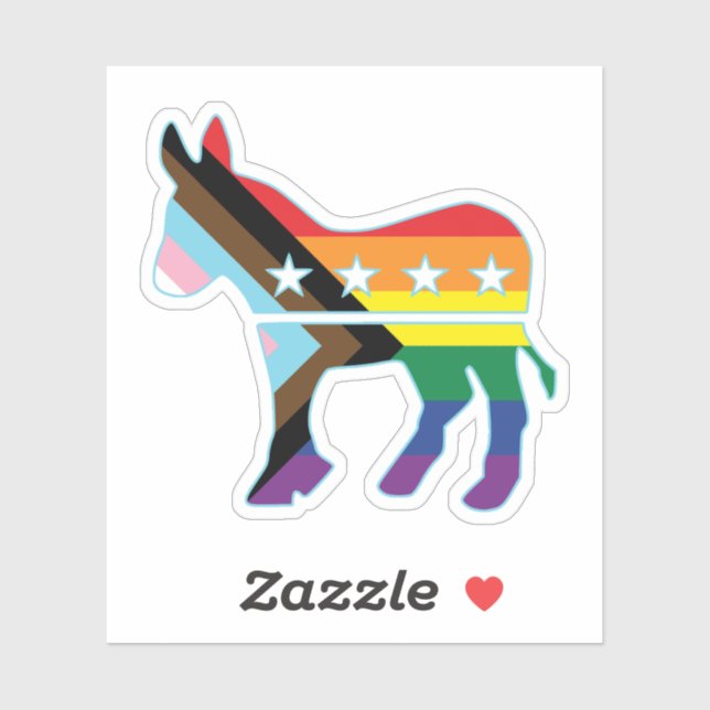 Donkey Progress Pride Flag Democratic Sticker (Sheet)