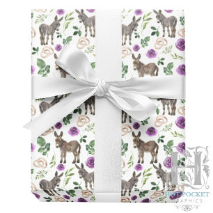 Donkey Purple Floral Rustic Wedding Wrapping Paper