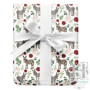 Donkey Red Floral Rustic Wedding  Wrapping Paper