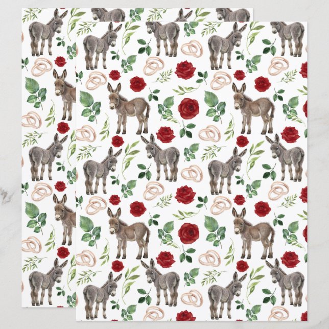 Donkey Red Floral Wedding Scrapbook paper (Front/Back)