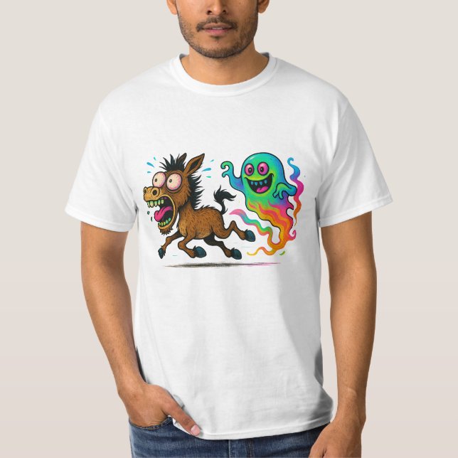 Donkey Running from a Silly Ghost T-Shirt (Front)