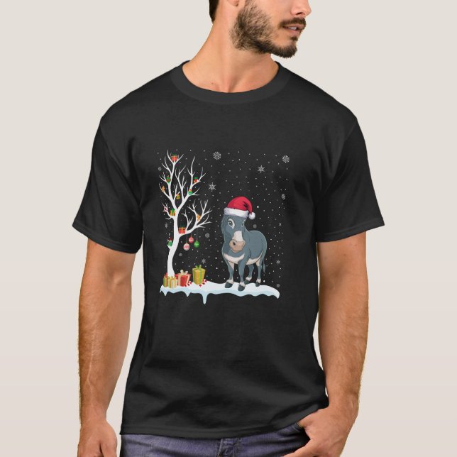 Donkey Santa Hat Festive Tree Light Christmas Paja T-Shirt (Front)