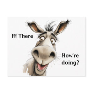 Donkey saying Hi and asking How're Doing? Editable Postcard