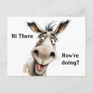 Donkey saying Hi and asking How're Doing? Editable Postcard