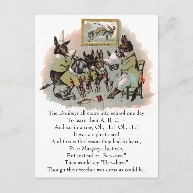 Donkey School Antique Illustration Postcard (Front)