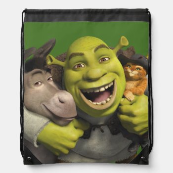 Donkey  Shrek  And Puss In Boots Drawstring Bag by ShrekStore at Zazzle