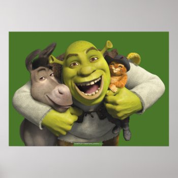 Donkey  Shrek  And Puss In Boots Poster by ShrekStore at Zazzle