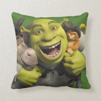 Donkey, Shrek, And Puss In Boots Throw Pillow