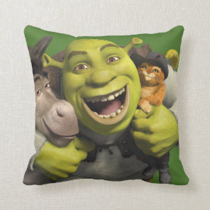 Donkey, Shrek, And Puss In Boots Throw Pillow