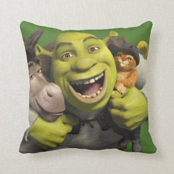 Donkey  Shrek  And Puss In Boots Throw Pillow by ShrekStore at Zazzle