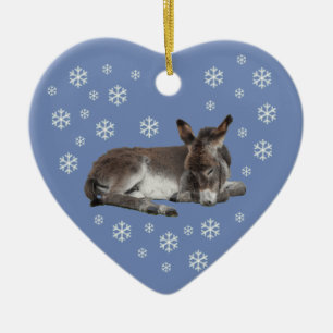 Donkey Snowflakes on Blue Ceramic Ornament