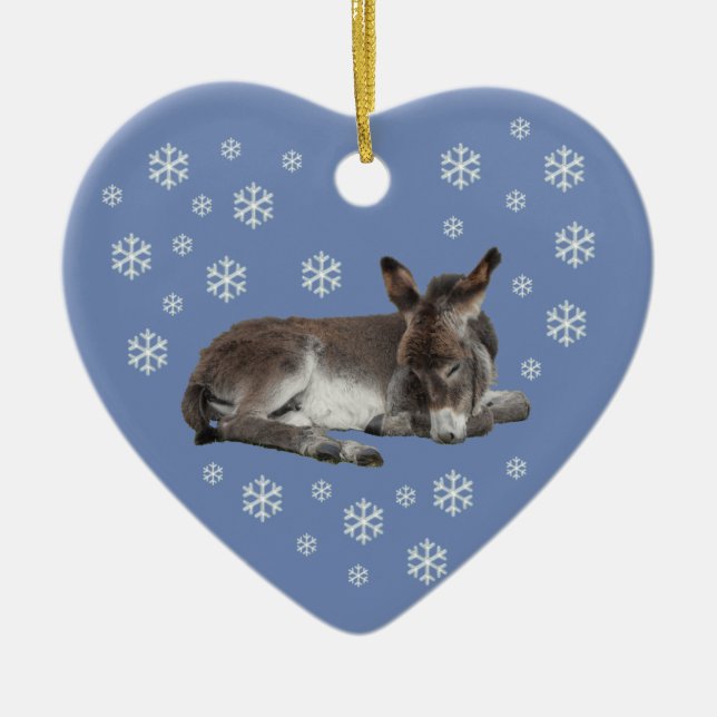 Donkey Snowflakes on Blue Ceramic Ornament (Front)