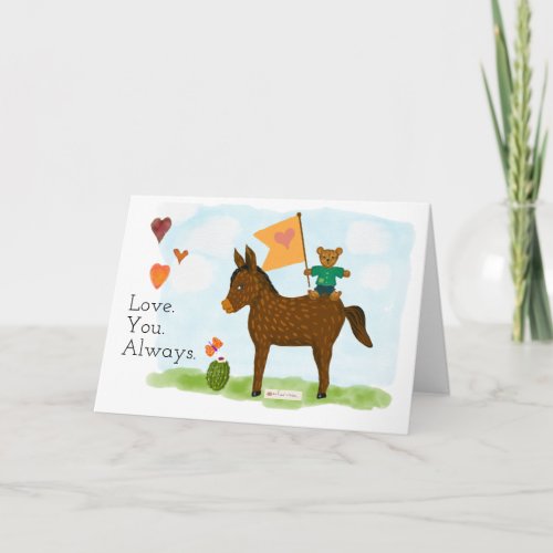 Donkey teddy bear heart flag Valentine Holiday Card