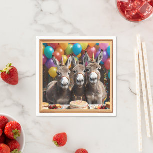 Donkey Triplets Celebrating Their Birthday, Napkins