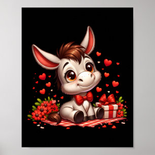 Donkey Valentine Hearts Farm Animal Poster