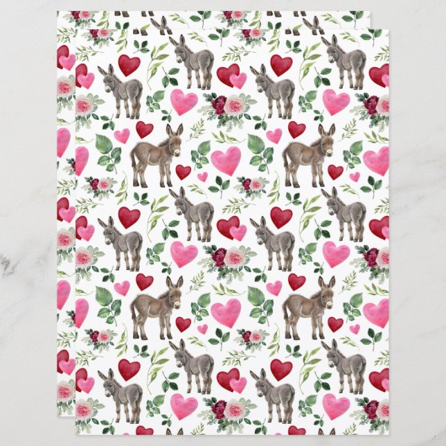 Donkey Valentines Scrapbook Paper (Front/Back)