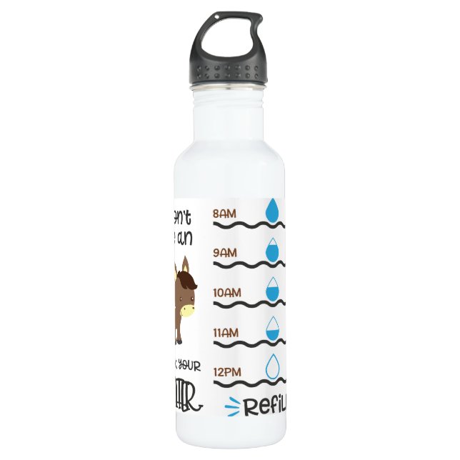 Donkey, Water Tracker. Stainless Steel Water Bottle (Front)
