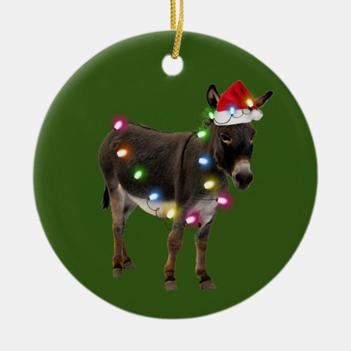 Donkey With Hat Lights Christmas Ceramic Ornament