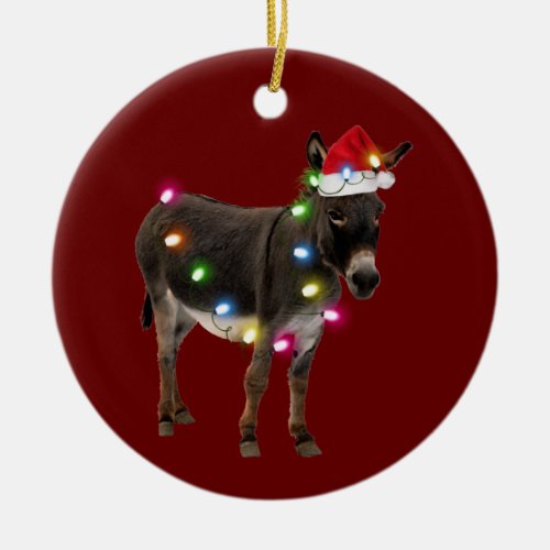 Donkey With Hat Scaft Christmas Ceramic Ornament