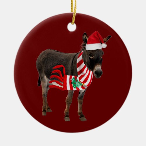 Donkey With Hat Scaft Christmas Ceramic Ornament