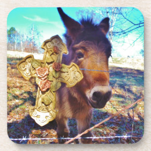 Donkey with Rose Cross Beverage Coaster