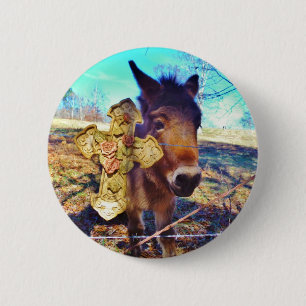 Donkey with Rose Cross Button