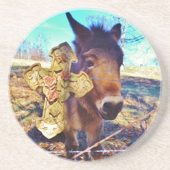 Donkey with Rose Cross Drink Coaster (Front)