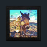 Donkey with Rose Cross Jewelry Box<br><div class="desc">Donkey with Rose Cross Photo by Sandy Closs Customize with your own name or text to create a one of a kind gift. christian cross donkey,  "gifts for horse lovers ""i love horses""horse gift""brown horse""horse, horses, "horse gifts""farm animals ,  pony ,  ponies""horse lover""horse lovers"</div>