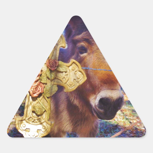 Donkey with Rose Cross Triangle Sticker (Front)