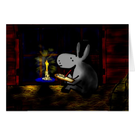 donkey writing by candlelight cards (Front Horizontal)