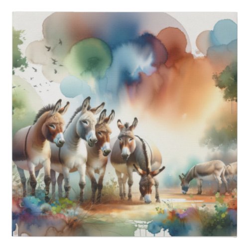 Donkeys in Harmony ABREF108 _ Watercolor Faux Canvas Print