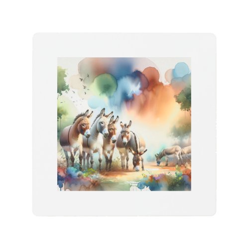 Donkeys in Harmony ABREF108 _ Watercolor Metal Print