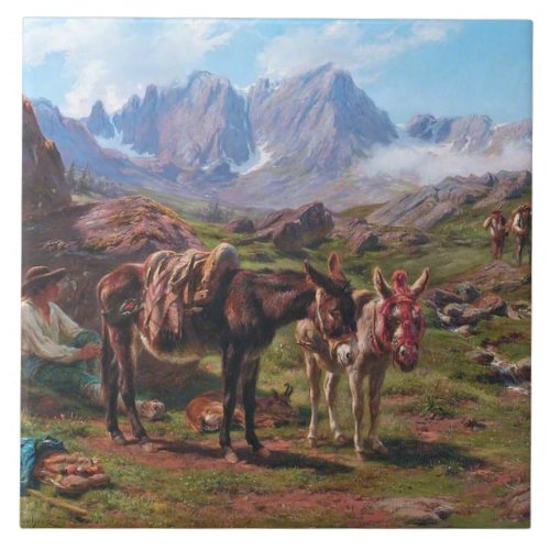 Donkeys in the Pyrenees Mountains Rosa Bonheur Ceramic Tile