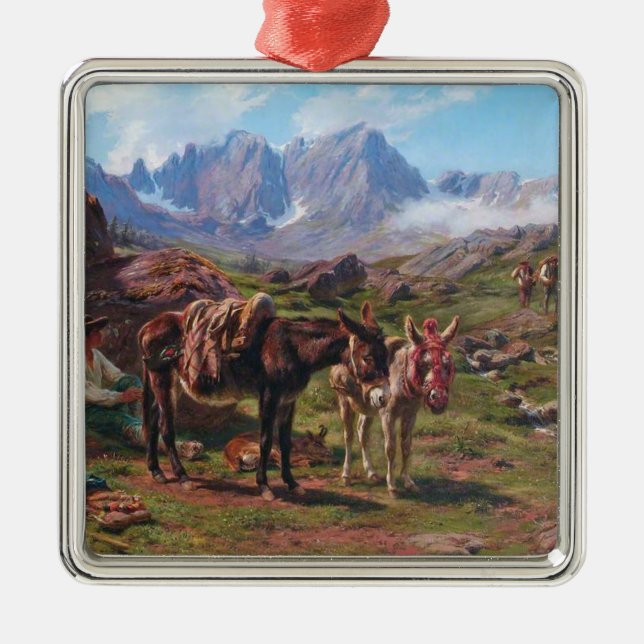 Donkeys in the Pyrenees Mountains (Rosa Bonheur) Metal Ornament (Front)