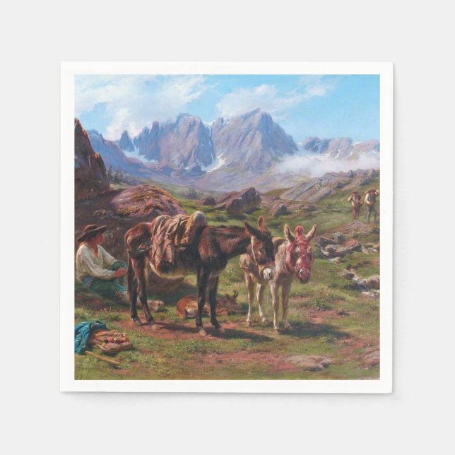 Donkeys in the Pyrenees Mountains (Rosa Bonheur) Napkins (Front)