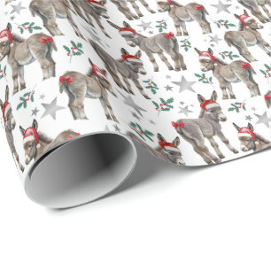 Donkeys Santa Hats Christmas Gift Wrapping Paper
