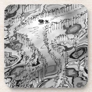 donkeys walking through abstract shadows coaster