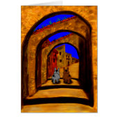 donkeys walking under arches (Front)