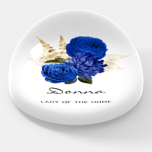 Donna NAME MEANING Blue Gold Rose Flowers  Paperweight
