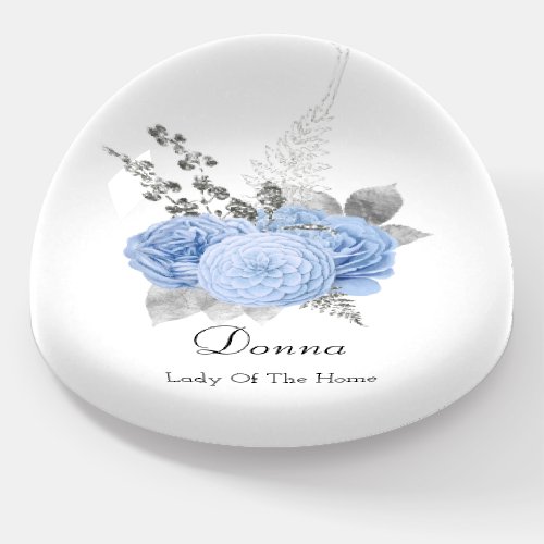 Donna NAME MEANING Blue Silver Gray  Roses Flowers Paperweight