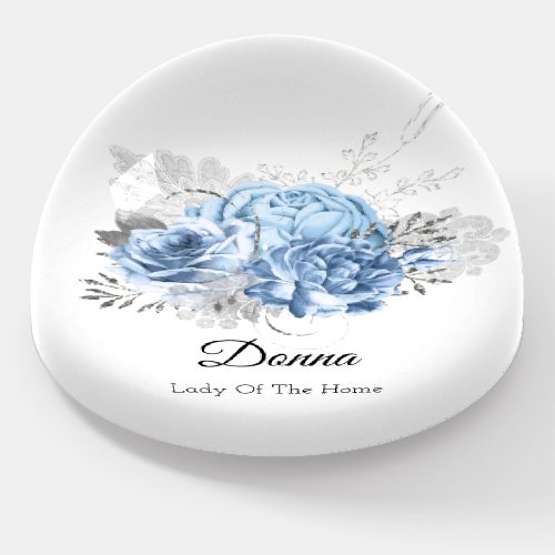 Donna NAME MEANING Blue Silver Gray  Roses Wreath Paperweight