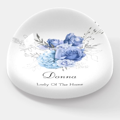 Donna NAME MEANING Blue Silver Roses  Flowers Paperweight
