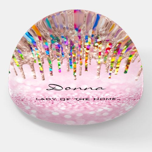 Donna NAME MEANING Holograph Drips Confetti Pink Paperweight