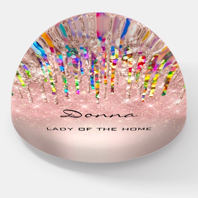 Donna NAME MEANING Holograph Drips Rose Confetti Paperweight (Angled)