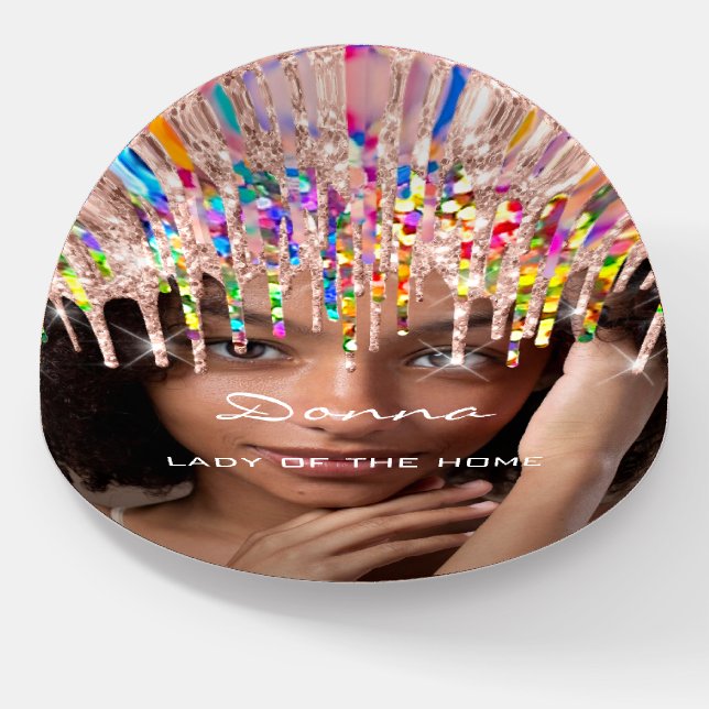 Donna NAME MEANING Holograph Drips Rose Photo Paperweight (Angled)