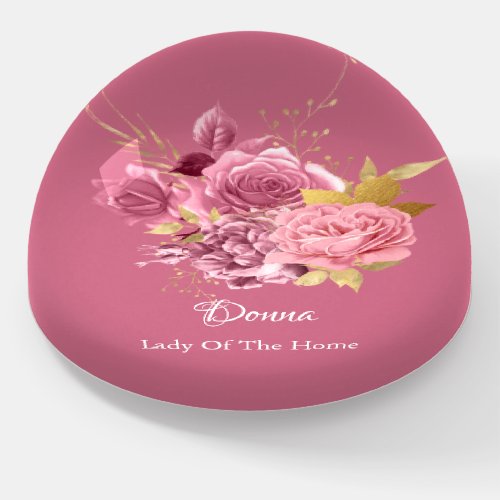 Donna NAME MEANING Pink Rose Gold Flower Wreath  Paperweight